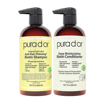 🌿 PURA D’OR Gold Label Anti-Thinning Shampoo & Conditioner