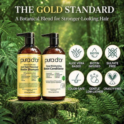 🌿 PURA D’OR Gold Label Anti-Thinning Shampoo & Conditioner