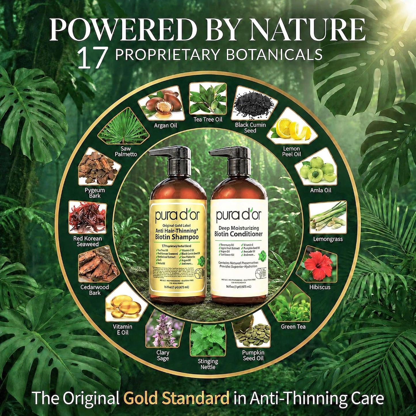 🌿 PURA D’OR Gold Label Anti-Thinning Shampoo & Conditioner